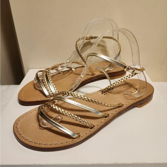 Nana Positano Shoes - New NaNa Positano Handmade Gold Strappy Flat  Sandals Sz.8.5/39 Ret.$266/ €278